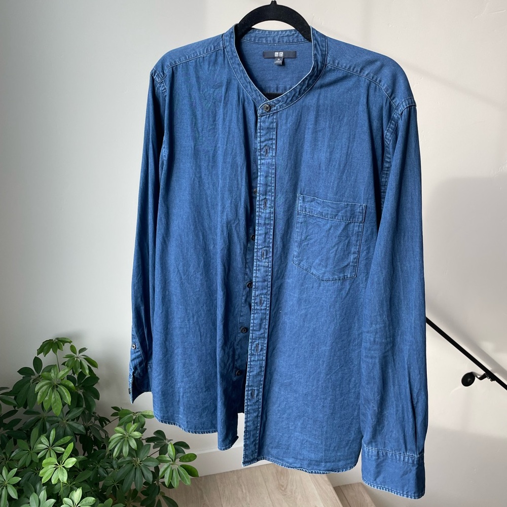 Uniqlo Denim Button Up Mandarin Collar